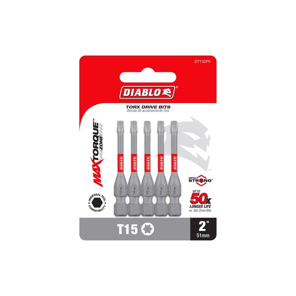 Diablo Torx #15 X 2 in. L Driver Bit Black Oxide 5 pk - DT152P5