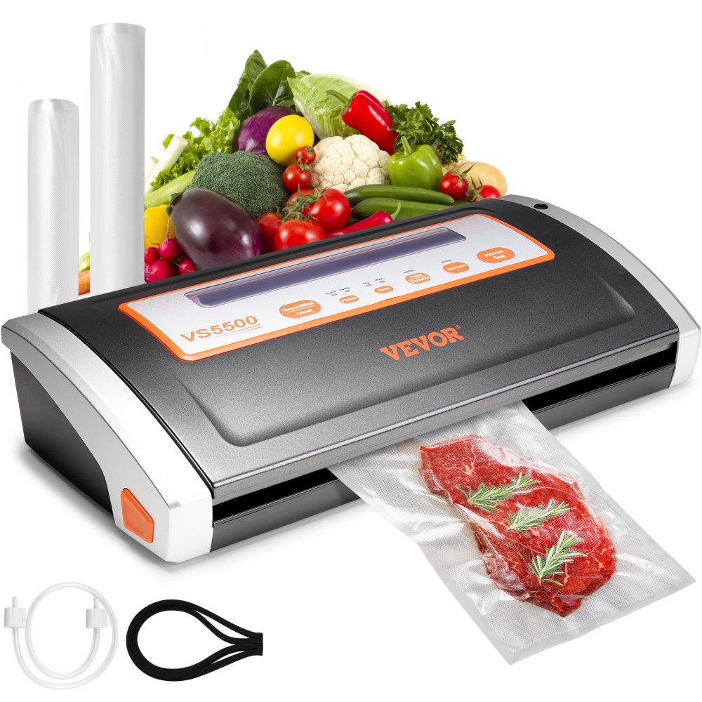 VEVOR Vacuum Sealer Machine, 80Kpa 130W Powerful, Multifunctional for Dry and Moist Food Storage, Automatic and Manual Air Sealing System with Built-in Cutter, 2 Bag Rolls and an External Hose - SYJZKFKJTSDB3THBZV1