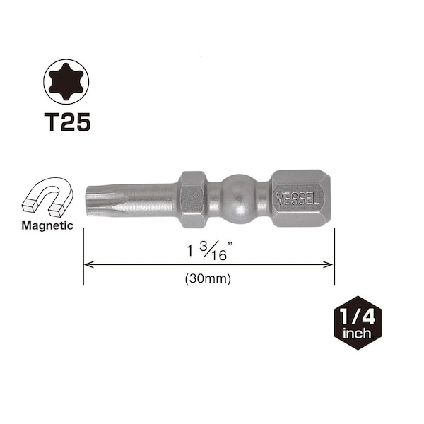 Vessel IMPACT BALL Torsion Bit T25x30, PK2 - IBTX2530P2