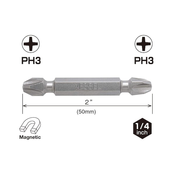 Vessel NECK TORSION Dbl-Ended Power Bit PH, PK2 - DEPH3PH350P2