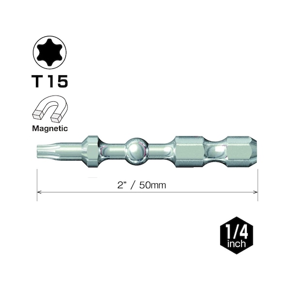 Vessel IMPACT BALL Torsion Bit T15x50, PK25 - IBTX1550P25K