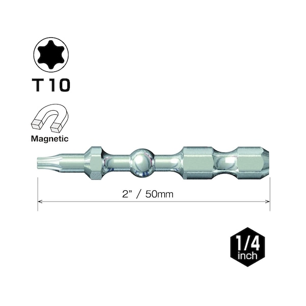 Vessel IMPACT BALL Torsion Bit T10x50, PK25 - IBTX1050P25K