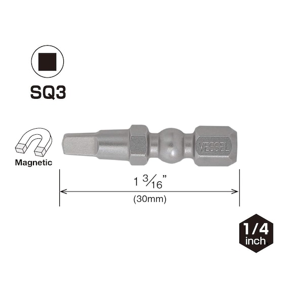 Vessel IMPACT BALL Torsion Bit SQ3x30, PK25 - IBSQ330P25K