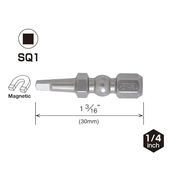 Vessel IMPACT BALL Torsion Bit SQ1x30, PK25 - IBSQ130P25K