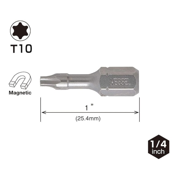 Vessel NECK TORSION Insert Bit T10x25.4, PK25 - NTTX10254P25K