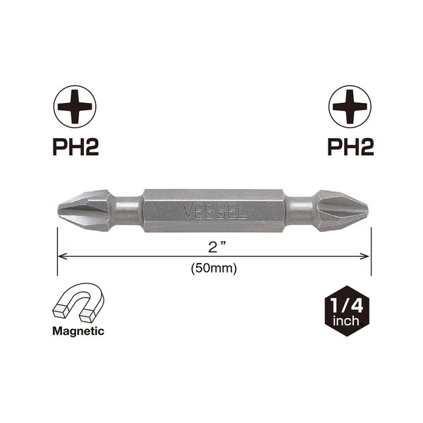 Vessel NECK TORSION Dbl-Ended Power Bit PH, PK2 - DEPH2PH250P2