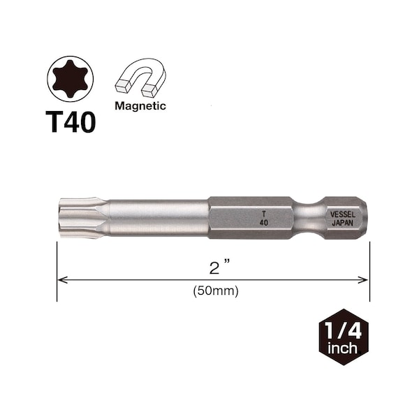 Vessel NECK TORSION Power Bit T40x50 W/ M, PK10 - MGETX4050P10T
