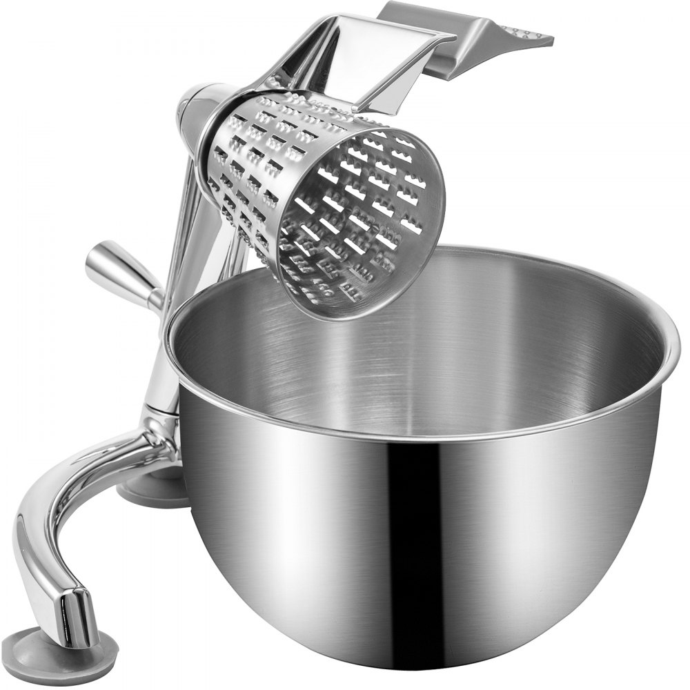 VEVOR Rotary Cheese Grater, Zinc Alloy Rotary Vegetable Mandoline, Manual Cheese Mandoline w/ 5 Stainless Steel Cutting Cones, Manual Vegetable Grater w/ 2.5L Bowl, Rotary Shredder w/Suction Base - QCJSCQPJ000000001V0