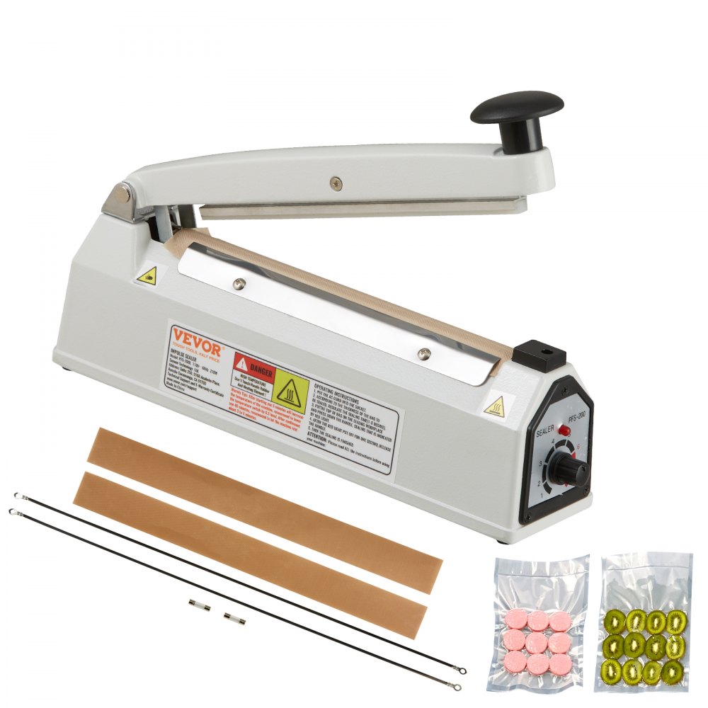 VEVOR Impulse Sealer 8 inch, Manual Heat Sealing Machine with Adjustable Heating Mode, Aluminum Shrink Wrap Bag Sealers for Plastic Mylar PE PP Bags, Portable Poly Bag Sealer with Extra Replace Kit - ZDSFKJLQ8INCF640GV5