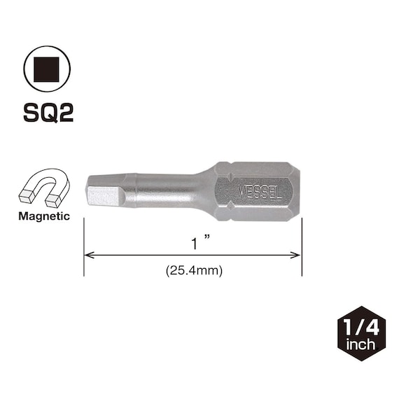 Vessel NECK TORSION Insert Bit SQ2x25.4, PK25 - NTSQ2254P25K