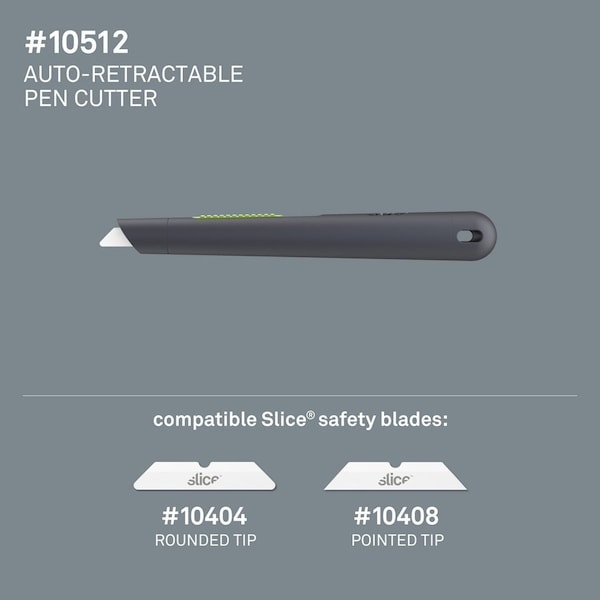 Slice Pen Cutter w/Retract Blade, 5/8"x5/8"x5-1/8", Gray - SLI10512