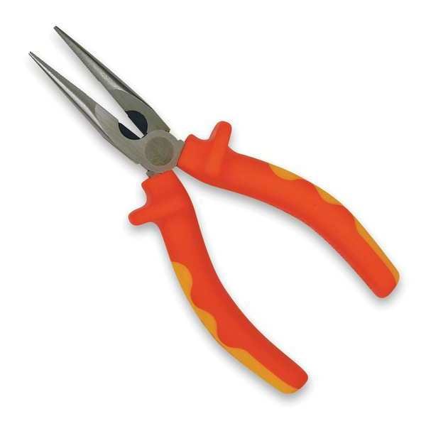 Westward 6" Insulated Long Nose Plier, Serrated Cut - 3WY56