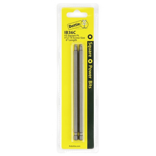 L.H. Dottie L.H. Dottie #3 x 6'' Square Drive Power Bit (Carded) - IB36C