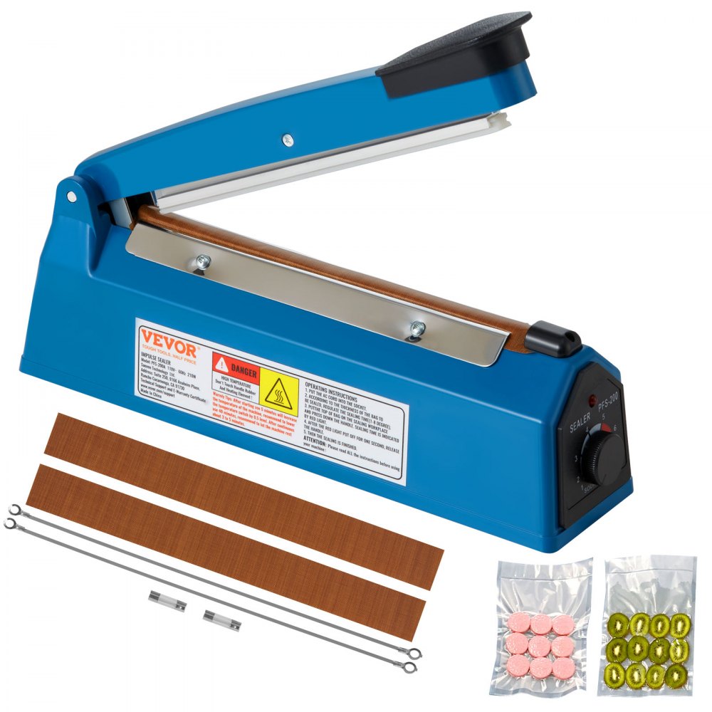 VEVOR Impulse Sealer 8 inch, Manual Heat Seal Machine with Adjustable Heating Mode, ABS Shrink Wrap Bag Sealers for Plastic Mylar PE PP Bags, Portable Poly Bag Sealing Machine with Extra Replace Kit - ZDSFKJSQ8INCVYEI8V5