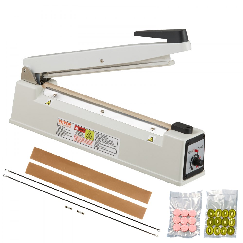 VEVOR Impulse Sealer 12 inch, Manual Heat Sealing Machine with Adjustable Heating Mode, Aluminum Shrink Wrap Bag Sealers for Plastic Mylar PE PP Bags, Portable Poly Bag Sealer with Extra Replace Kit - ZDSFKJLQ12IN1VOUIV5