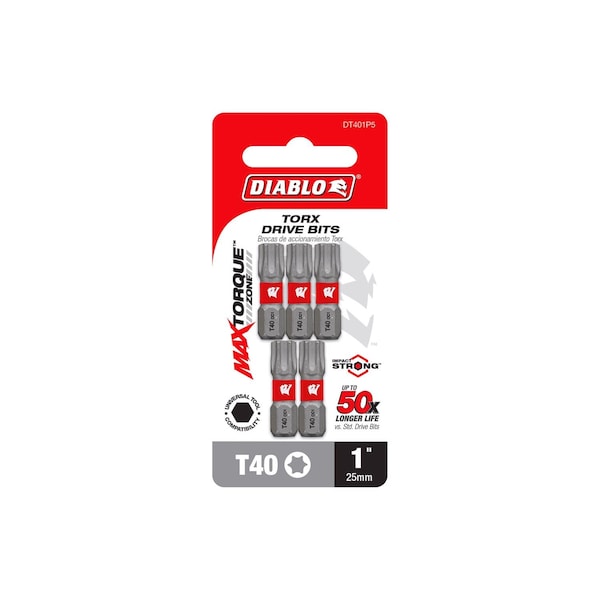 Diablo Torx #40 X 1 in. L Driver Bit Black Oxide 5 pk - DT401P5