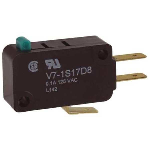 Interruptor de acción rápida en miniatura Honeywell, pasador, actuador de émbolo, SPDT, 0.1A @ 120V AC de calificación de contacto - V7-1S17D8
