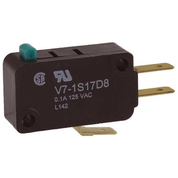 Interruptor de acción rápida en miniatura Honeywell, pasador, actuador de émbolo, SPDT, 0.1A @ 120V AC de calificación de contacto - V7-1S17D8