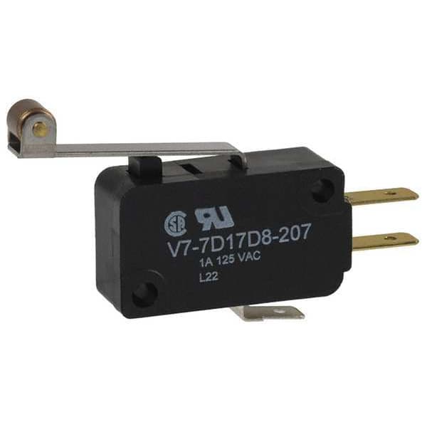 Interruptor de acción instantánea en miniatura Honeywell, palanca larga, actuador de rodillo, SPDT, capacidad de contacto de 1A @ 120V AC - V7-7D17D8-207