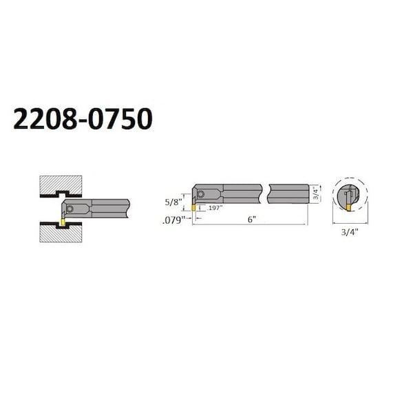 Hhip 3/4 X 6" Right Hand S12M-MGIVR/L2 Internal Grooving Tool Holder - 2208-0750