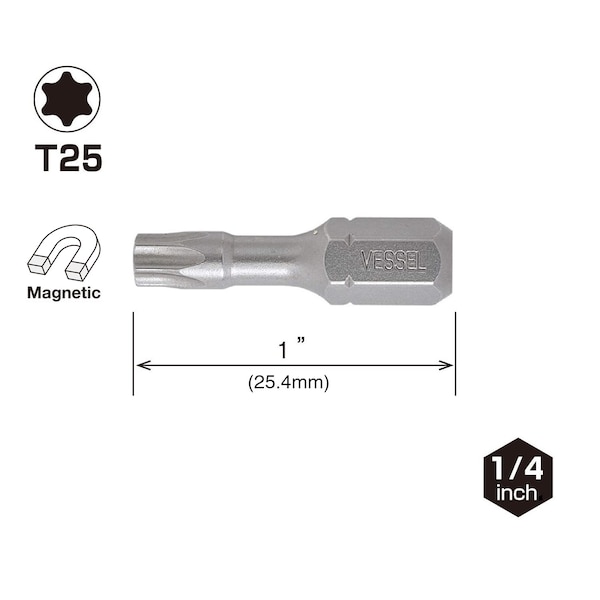 Vessel NECK TORSION Insert Bit T25x25.4, PK25 - NTTX25254P25K