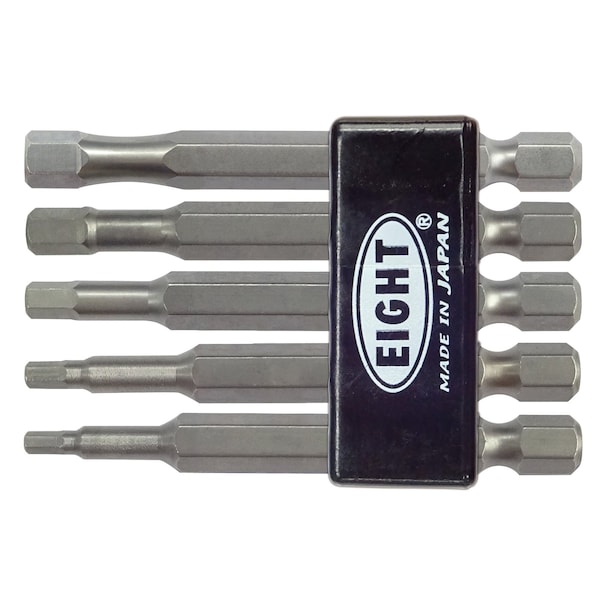 Eight Tool EX-IMPACT HIGH IMPACT HEX BIT 6.35MM SHANK 9MM GROOVE SET, 5PC 2.5-6MM X 65MM OAL - EA-610-5S65