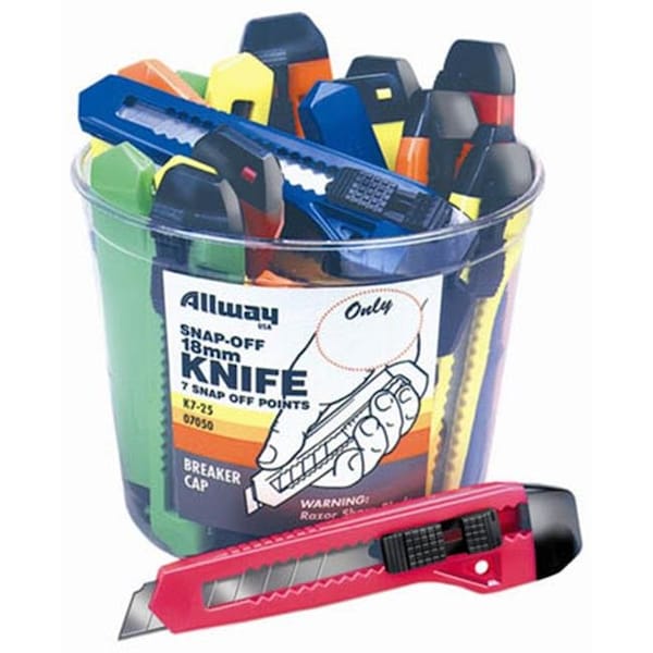 Allway Allway Tools 25 Piece 18MM Snap-Off Neon Knife Bucket K7-25 - 37064070502
