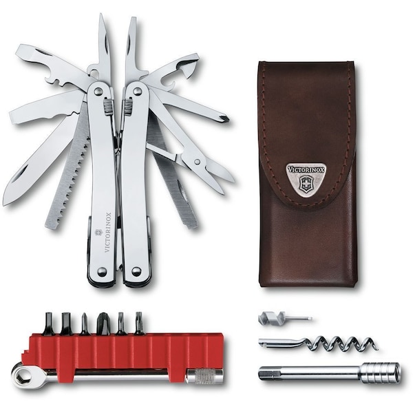 Swiss Army Brands 2024 Victorinox 53806 Swisstool Spirit SheepS Foot Blade Plus Ratchet Leather Pouch 105Mm - VIC-3.0236.L