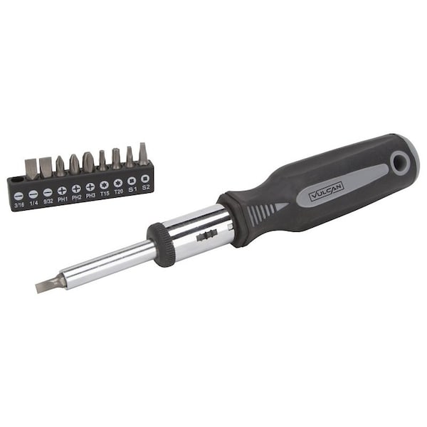 Vulcan Ratchet Screwdriver, 7-7/8 in OAL, PP & TPR Handle, Magnetic - SDZ-0320