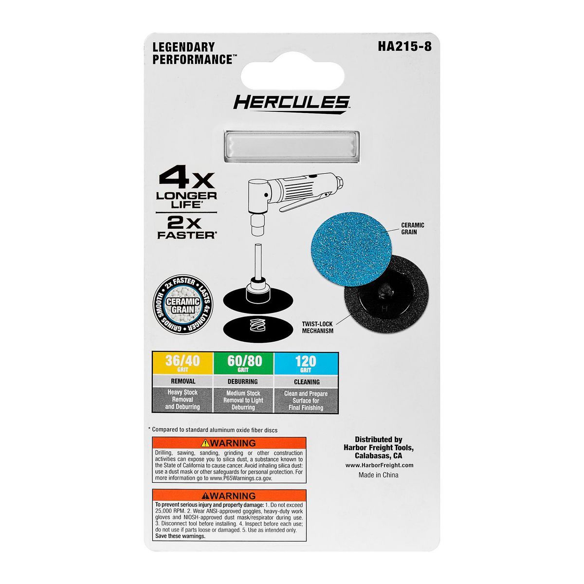 Hércules 2 pulgadas 80 Granos Discos de Lijado Twist-Lock Tipo TR/III con Grano de Alúmina Cerámica, Paquete de 3 - 58401