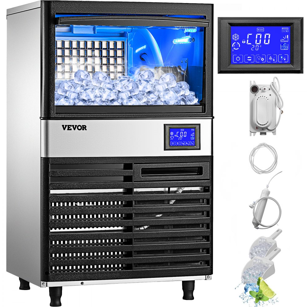 VEVOR Maquina De Hielo Fabricador De Hielo Máquina para hacer hielo comercial de 110 V 155 libras/24 horas con contenedor de 39 libras y bomba - ZBJ70KGZNSYPPSB01V1