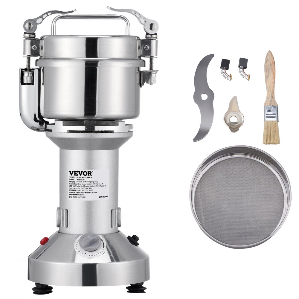 VEVOR 150g Electric Grain Mill Grinder, High Speed 1050W Commercial Spice Grinders, Stainless Steel Pulverizer Powder Machine, for Dry Herbs Grains Spices Cereals Coffee Corn Pepper, Straight Type - DDDP150G1050W8GJVV1