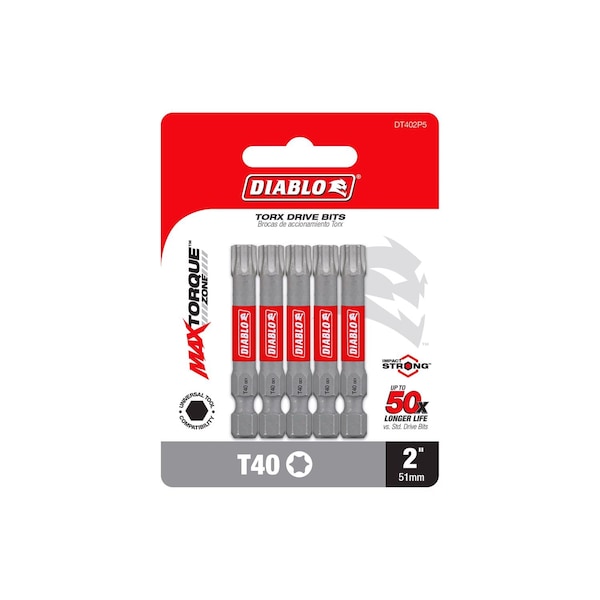 Diablo Torx #40 X 2 in. L Driver Bit Black Oxide 5 pk - DT402P5