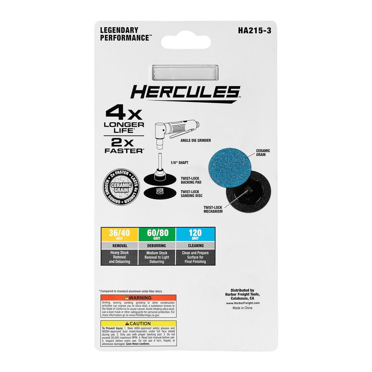 Hércules 3 in. Discos de lijar de 80 Granos Twist-Lock Tipo TR/III con Grano de Alúmina Cerámica, Paquete de 3 - 58735