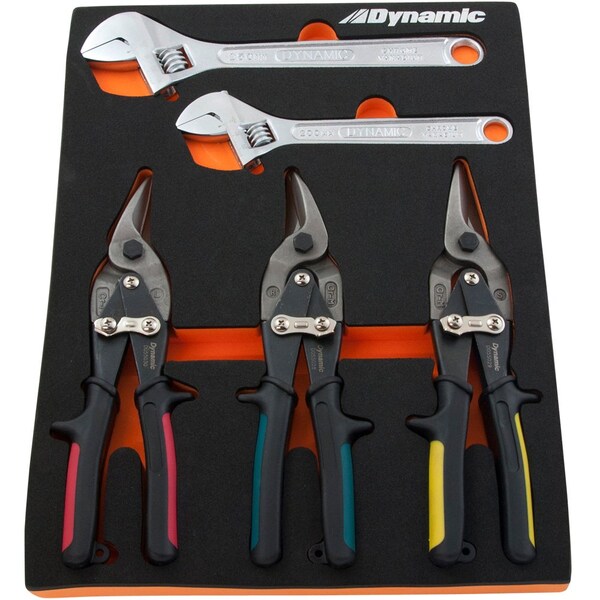 Dynamic Tools 6Pcs Aviation Snip & Adjustable Wrench Set W/ Foam Tool Orgnzr - D096001-FT8T
