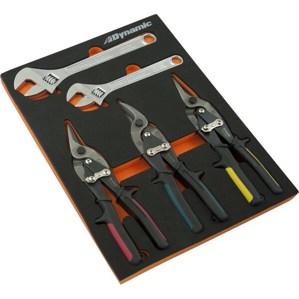 Dynamic Tools 6Pcs Aviation Snip & Adjustable Wrench Set W/ Foam Tool Orgnzr - D096001-FT8T