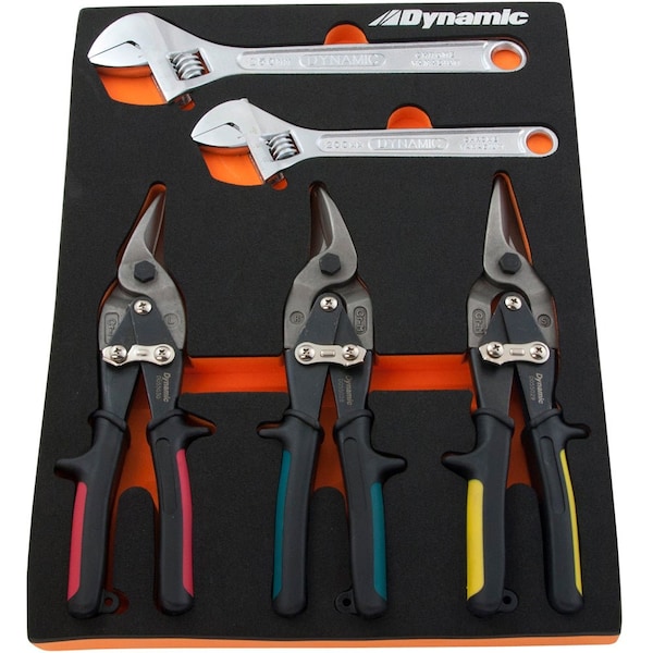 Dynamic Tools 6Pcs Aviation Snip & Adjustable Wrench Set W/ Foam Tool Orgnzr - D096001-FT8T