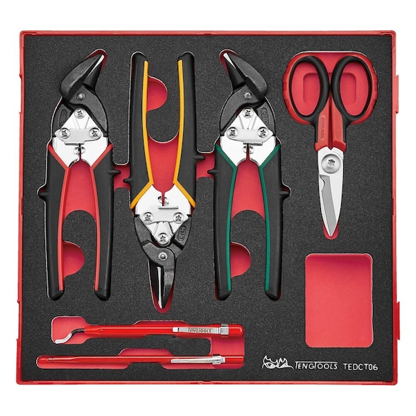 Teng Tools 6 Piece High Leverage Mini Tin Snip, Scissor, Scriber & Deburring Eva Foam Tool Tray - TEDCT06
