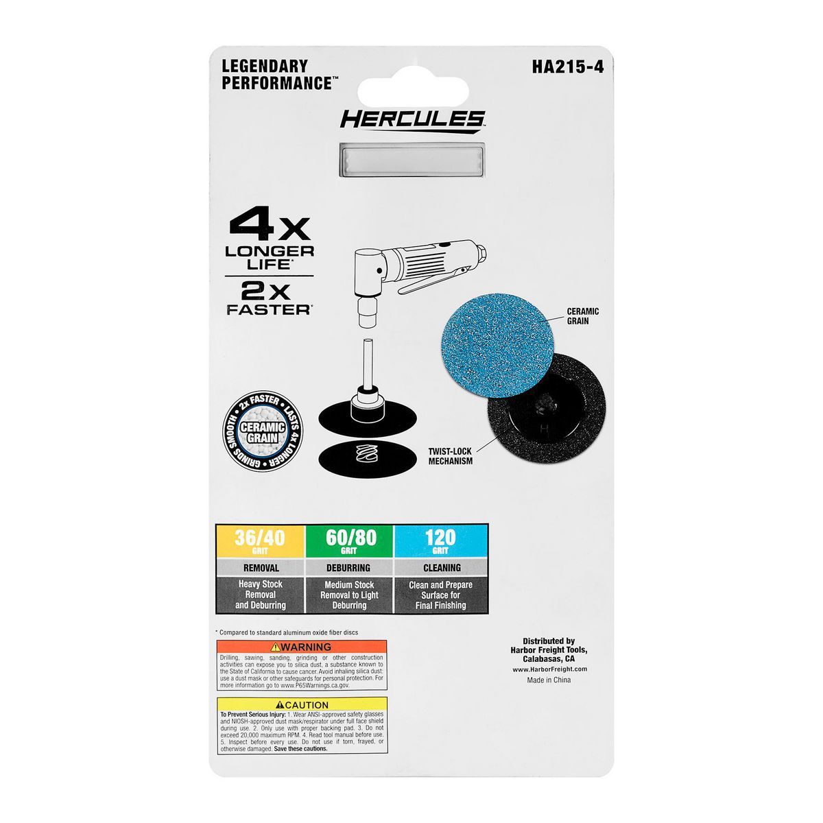 Hércules 3 pulgadas 120 granos Discos de Lijado Twist-Lock Tipo TR/III con Grano de Alúmina Cerámica, Paquete de 3 - 58631
