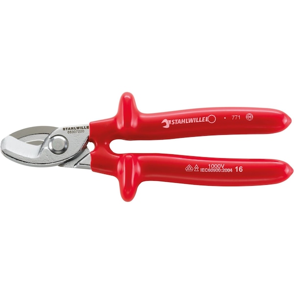 Stahlwille Tools VDE cable shear L.220 mm head chrome plated handles dip-coated insulation - 66307220