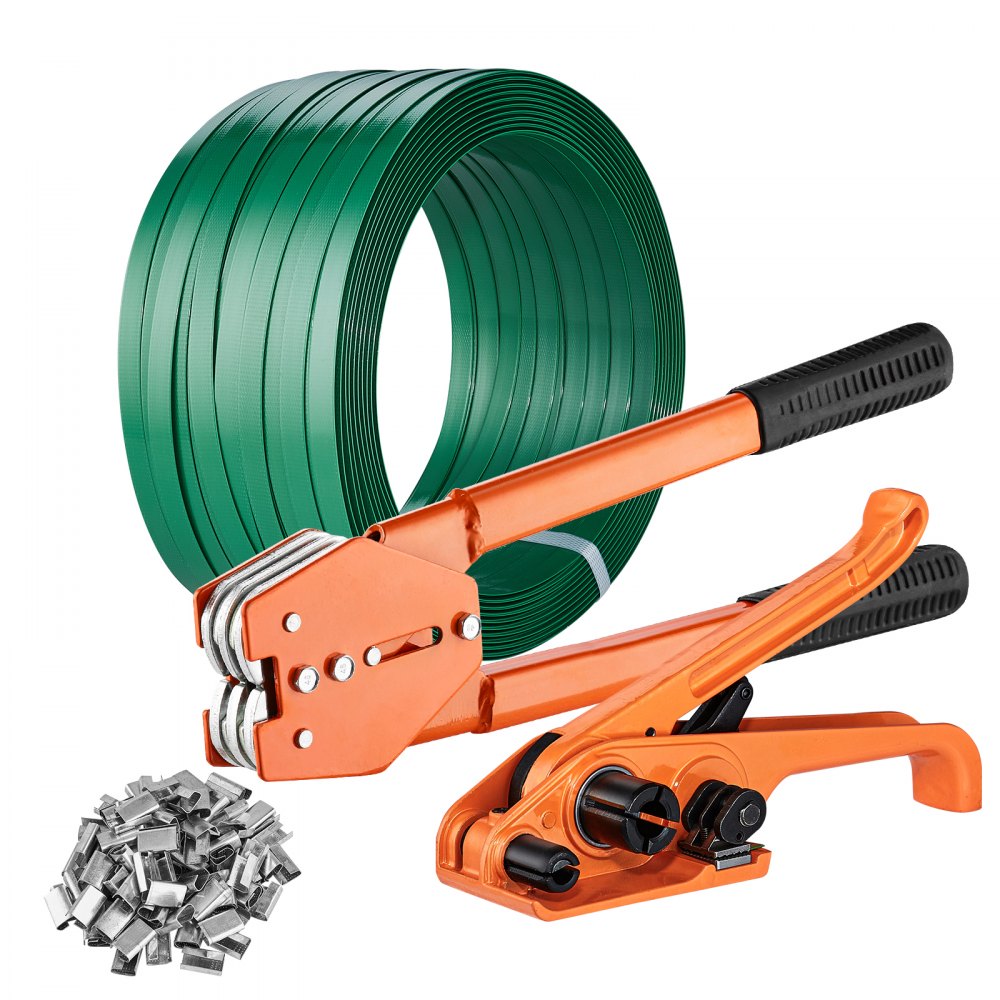 VEVOR Banding Strapping Kit with Strapping Tensioner Tool, Banding Sealer Tool, 300 Metal Seals, 1000ft Length PET Band, Pallet Packaging Strapping Banding Kit Banding Packaging Strapping for Packing - PETDKZTJ300MT0YJ7V0