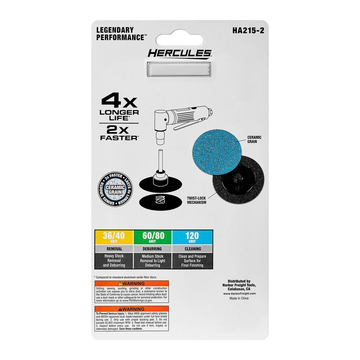 Hércules 3 pulgadas 60 Grit Twist-Lock Discos de lija Tipo TR/III con grano de alúmina cerámica, paquete de 3 - 58524
