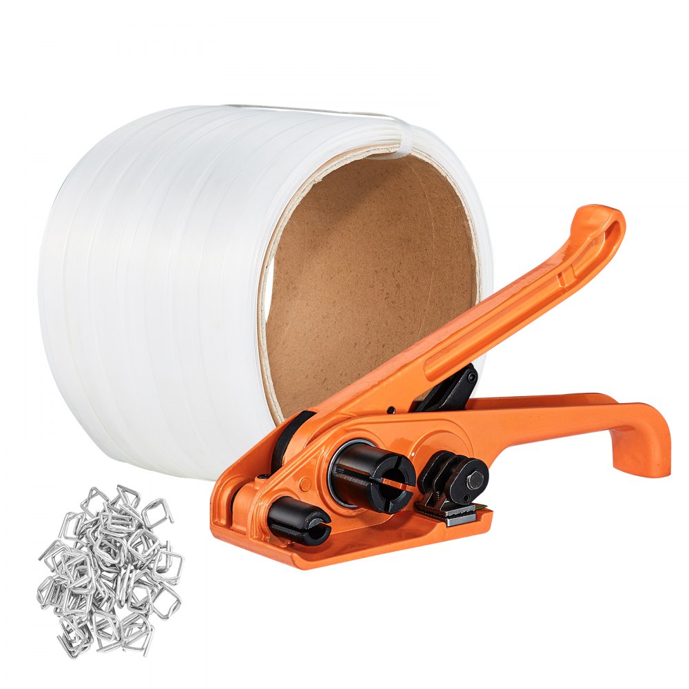 VEVOR Banding Strapping Kit with Strapping Tensioner Tool, 328 ft Length Woven Strapping Cord Band, 100 Metal Seals, Pallet Packaging Strapping Banding Kit, Banding Packaging Strapping for Packing - BZDKZTJ100M1ZJ8RUV0