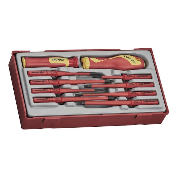 Teng Tools 10 Piece 1000 Volt Slotted, Phillips (PH), Pozidriv (PZ) Interchangeable Blade Screwdriver Set - TTV710N