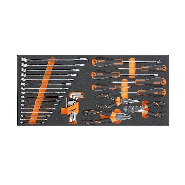 Beta MC10 34 Piece Hand Tool Set of Wrenches, Screwdrivers, Pliers and Hex Keys in Soft Thermoformed Tray - 027500011