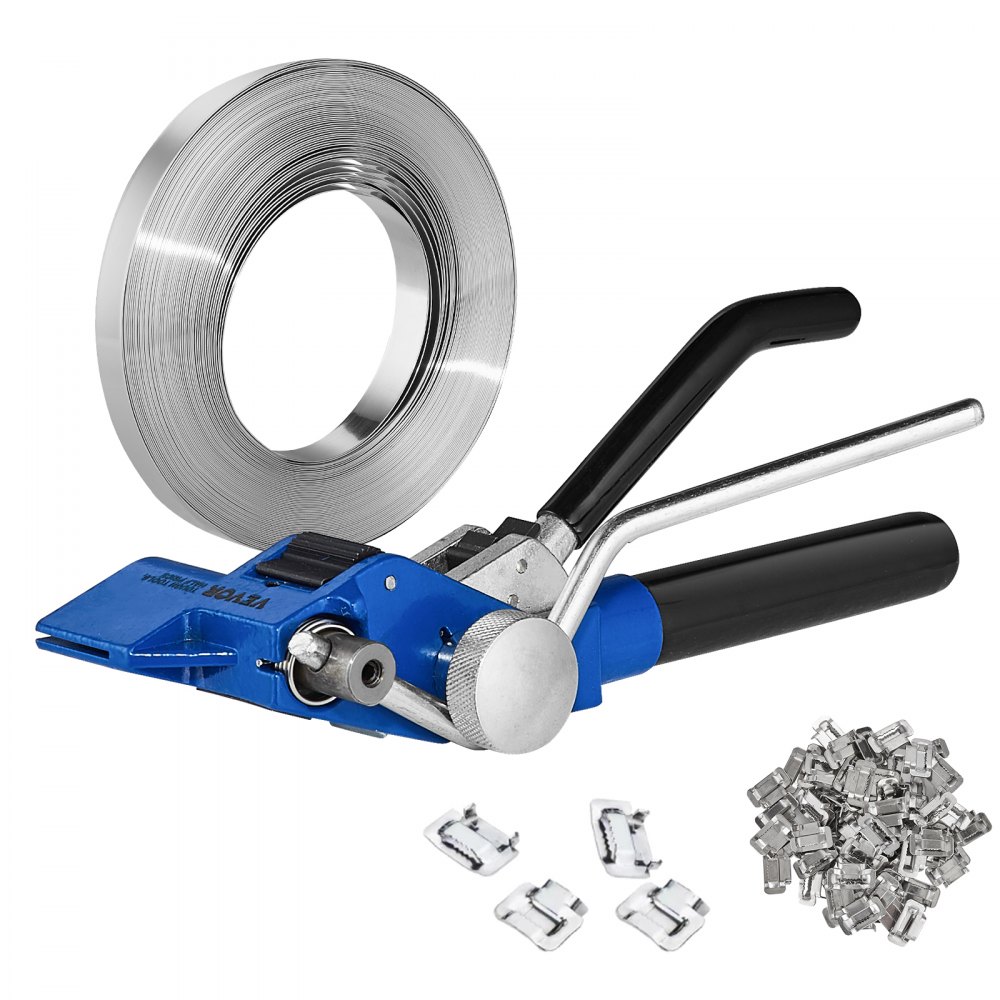 VEVOR Banding Strapping Kit with Strapping Tensioner Tool, 100 ft Length 304 Stainless Steel Banding, 100 Metal Seals, Pallet Packaging Strapping Banding Kit, Banding Packaging Strapping for Packing - SDGDDBJ30M10QCXLZV0