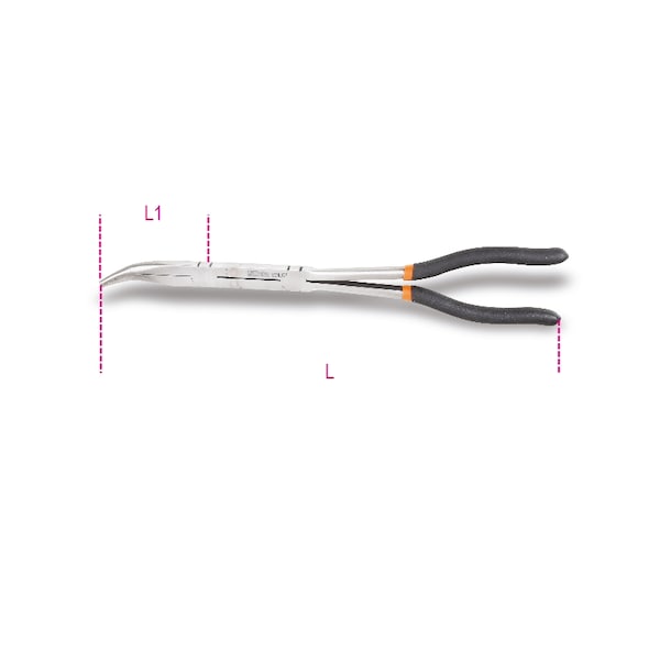 Beta 1009L/DP Curved Extra Long Knurled, Double Swivel Nose Pliers, 45 Degrees, Slip-proof PVC- Coated Handles - 010090059