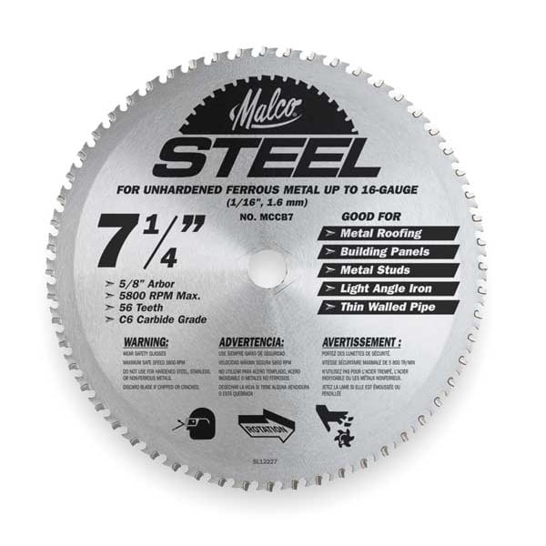 Malco Crclr Saw Bld, Crbde, 7-1/4 In, 56 Teeth - MCCB7