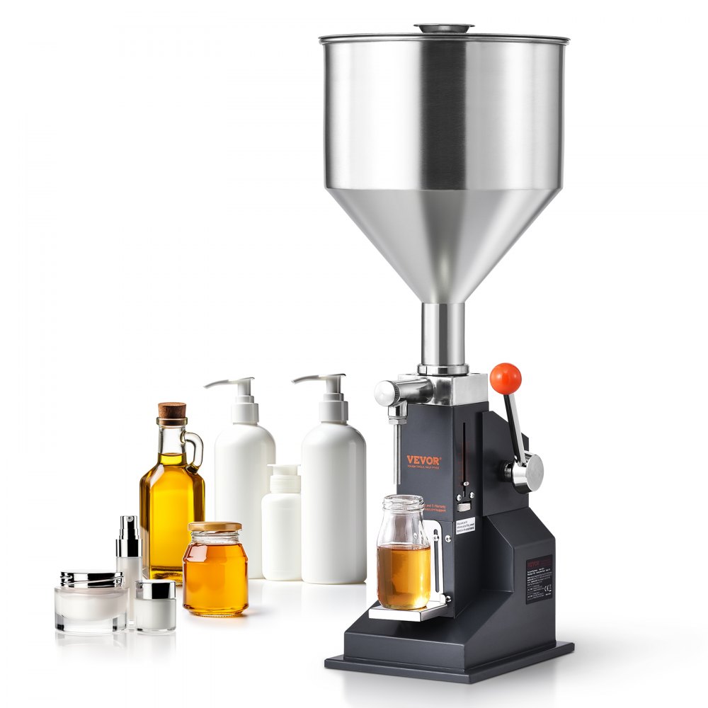 VEVOR Manual Paste Liquid Filling Machine, 5-50ml Bottle Filler, Adjustable Bottle Filling Machine, Stainless Steel Liquid Filler with Hopper for Milk Water Juice Essential Oil Shampoo Cosmetic Honey - LSGYTGZJSD0029YV2V0