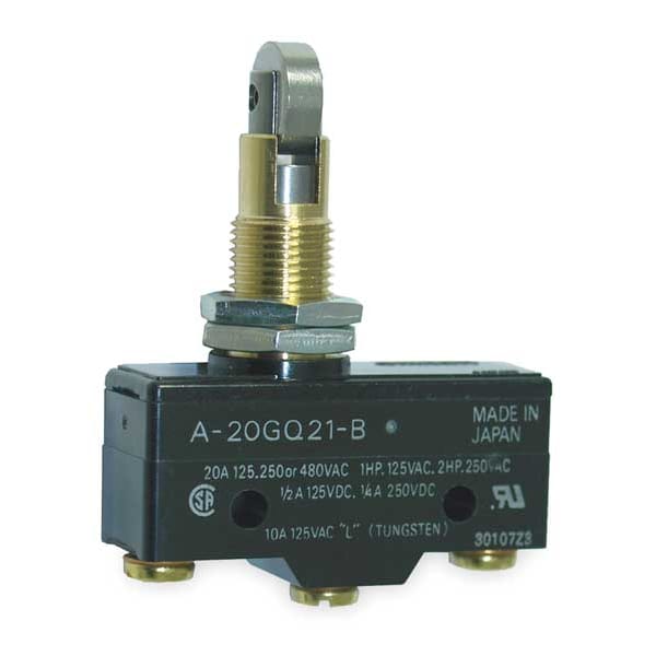 Interruptor de acción rápida industrial Omron, rodillo cruzado, montaje en panel, actuador de émbolo, SPDT - A-20GQ21-B